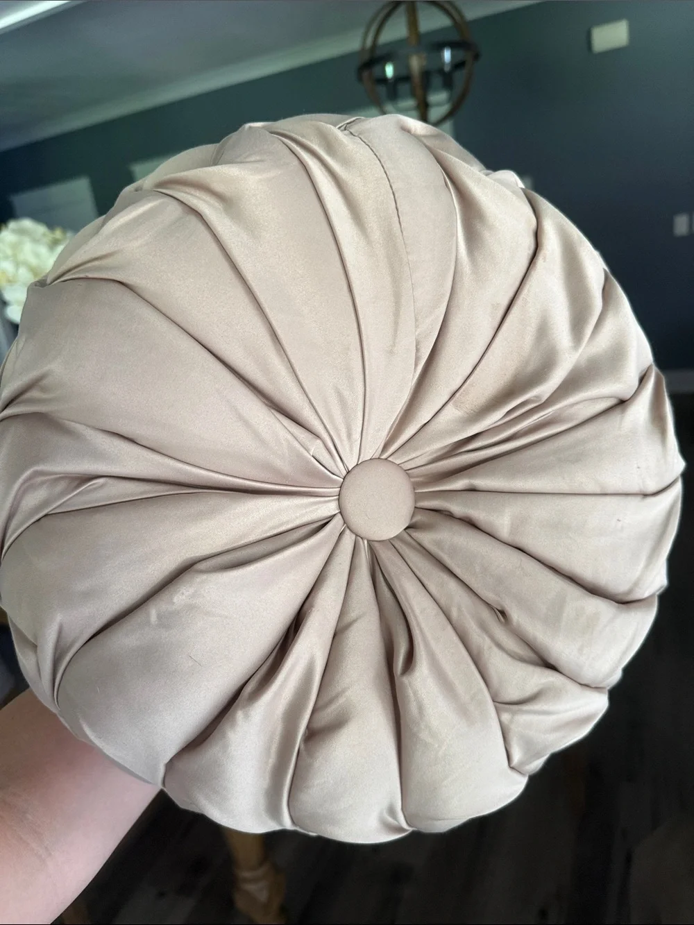 Round Pleated Decorative Pillow in Champagne - Home Accents